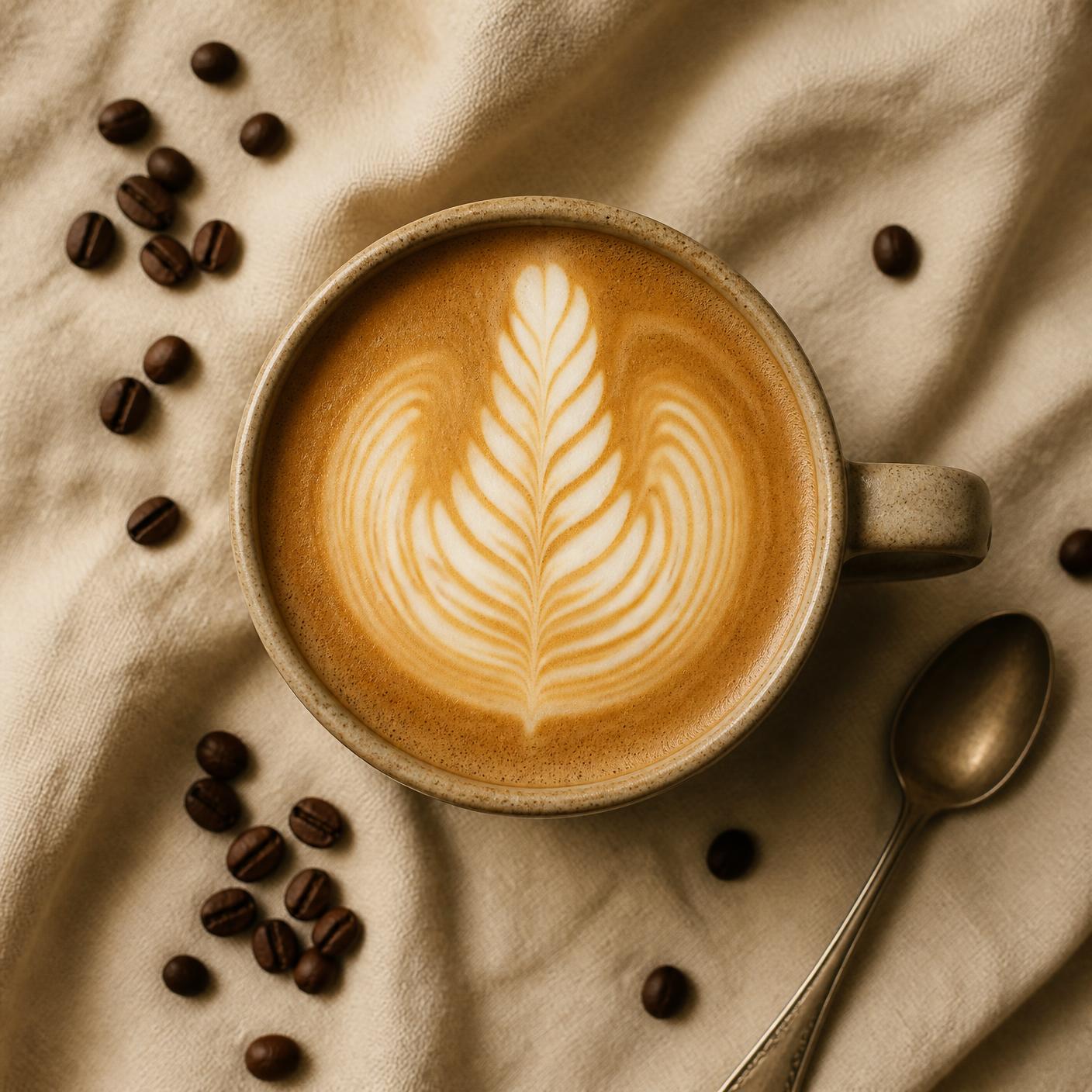 A latte with a delicate rosetta